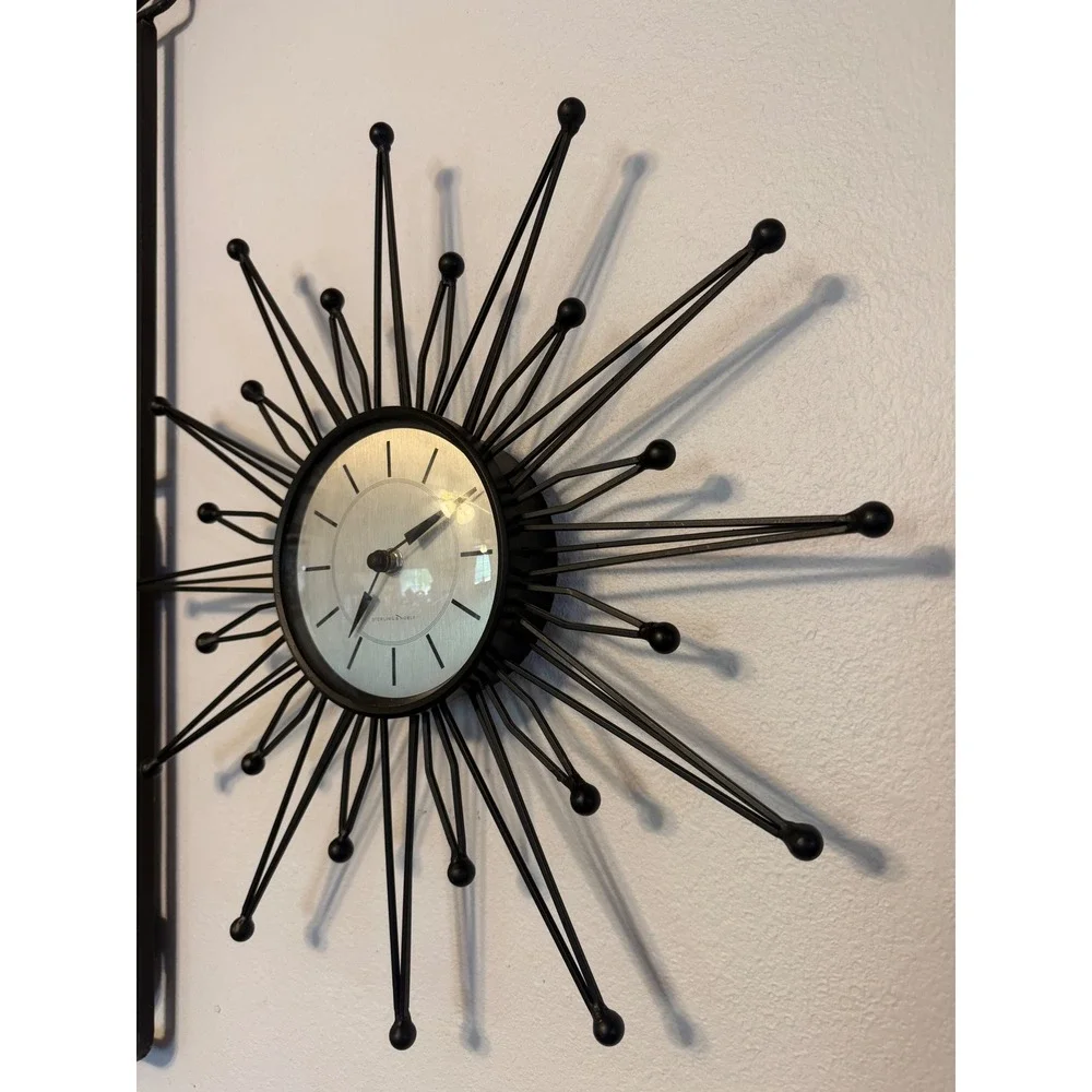 Sterling & Noble Black Starburst Wall Clock Mid Century Modern 18 Inch Retro